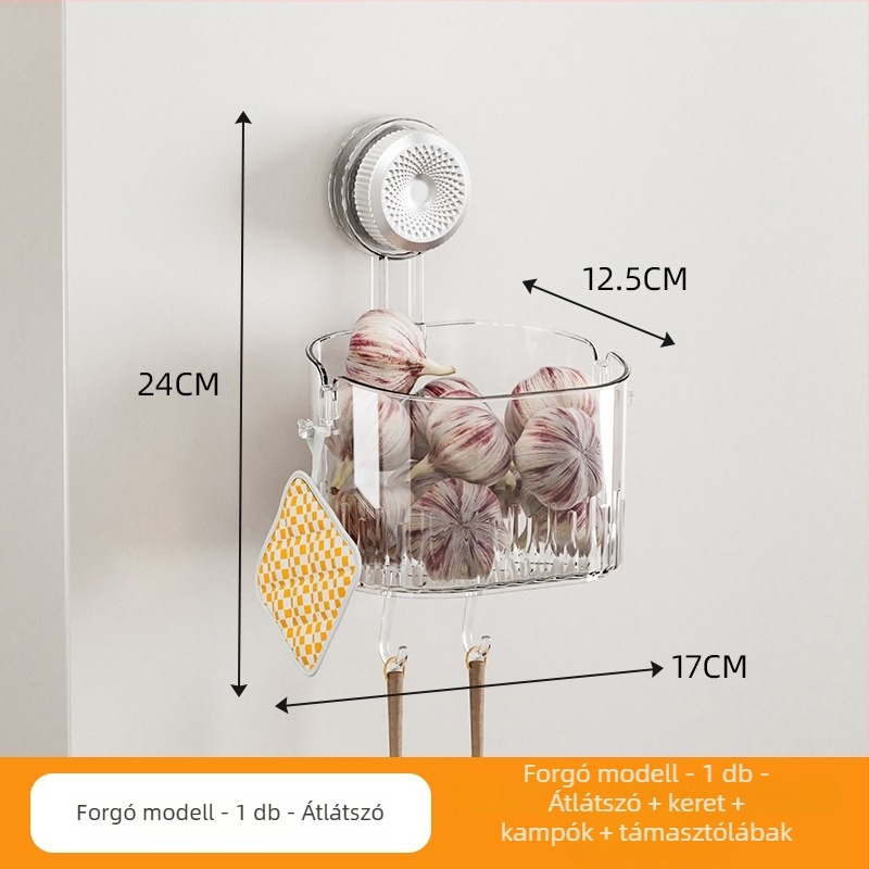 Xiangfei Sth08 PET Konyhai tárolókosár hagyma, gyömbér és fokhagyma számára, falra szerelhető, lyukmentes, modern egyszerű stílus