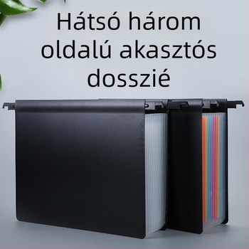 25 rekeszes akordeon irattartó PP anyagból, kétoldalas akasztó kialakítás, logó nyomtatás, testreszabható feldolgozás