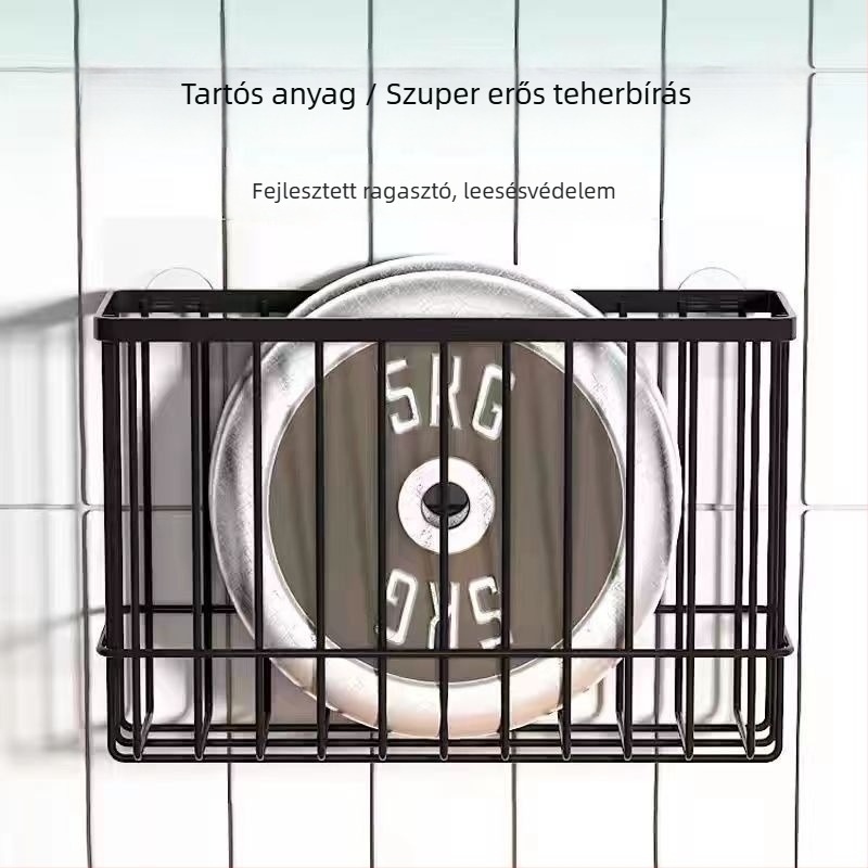 Konyhai fólia tároló falra szerelhető, vákuumrögzítés, fém, 1 polcos, kampó-stílusú, többfunkciós