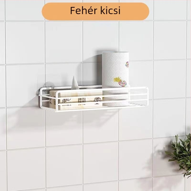 Konyhai fólia tároló falra szerelhető, vákuumrögzítés, fém, 1 polcos, kampó-stílusú, többfunkciós