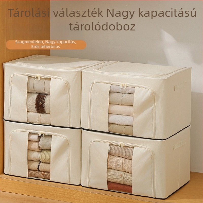 Összecsukható ruhatároló doboz átlátszó ablakkal, 100 L kapacitás, Oxford szövet, por- és nedvességálló, hordozható