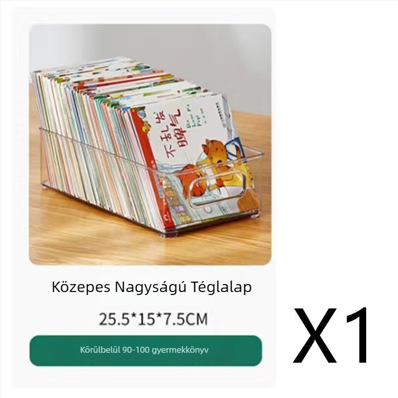 Asztali tároló doboz – négyszögletes modell; Anyag: PET műanyag; Kapacitás: 18 liter; Stílus: modern egyszerűség; Alkalmas könyvek, magazinok, irodai kellékek és mobil eszközök számára