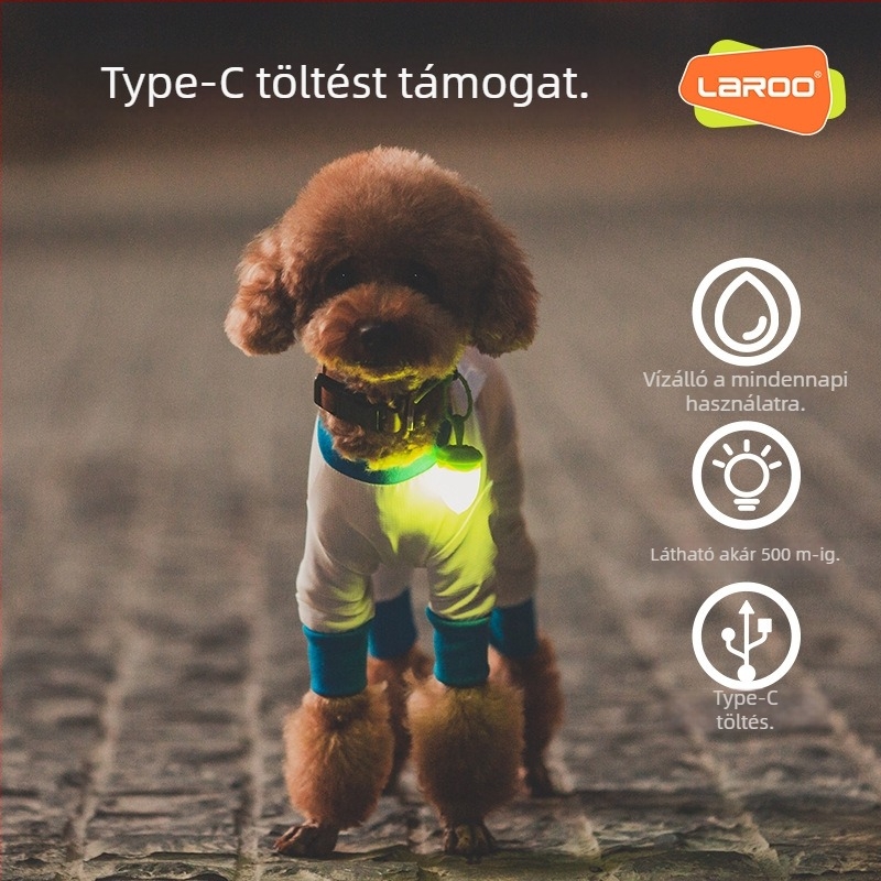 Kutyák éjszakai LED medál – szilikonból, újratölthető, rajzfilm-stílus, az elvesztés elleni