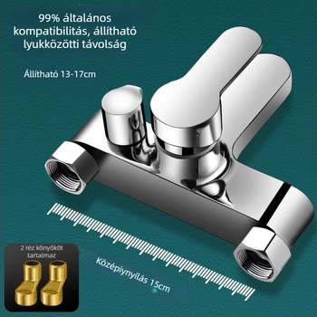Falra szerelt, rézből készült zuhanykészlet: permetezés, masszázs, buborék és eső funkciók; kör alakú zuhanyfej; működési hőmérséklet 0-80°C