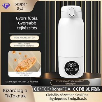 Vezeték nélküli termosztatikus bébi tejmelegítő pohár, 500 ml, USB töltés, rozsdamentes acél, kijelző