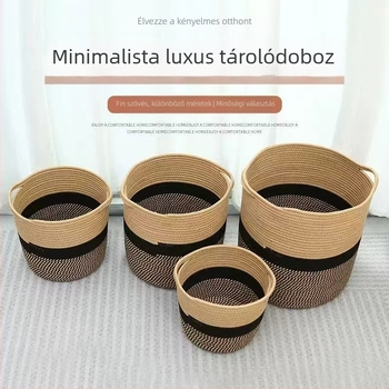 Pamutkötélből készült tároló kosár, összecsukható, modern minimál stílus, modell XH23-515/516, ideális távirányító, kozmetikum/ékszer, könyvek és magazinok, fejhallgató kábelek, ruhák