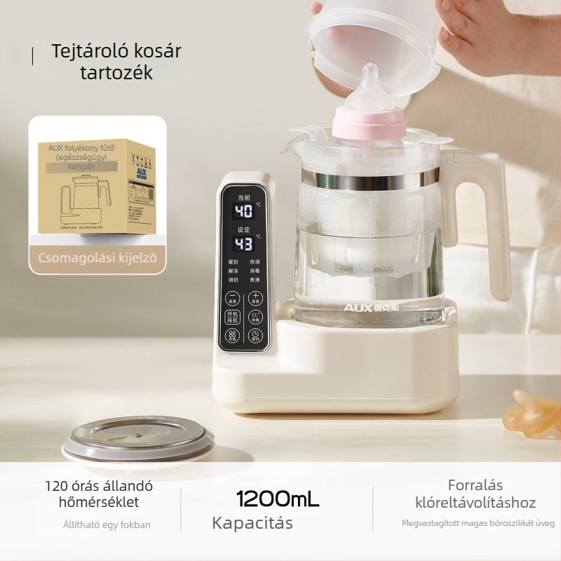 Aux 2-in-1 üveg vízforraló és tejmelegítő intelligens hőmérséklet-szabályozással, 800W, 220V, modell Aas-12azx-89a