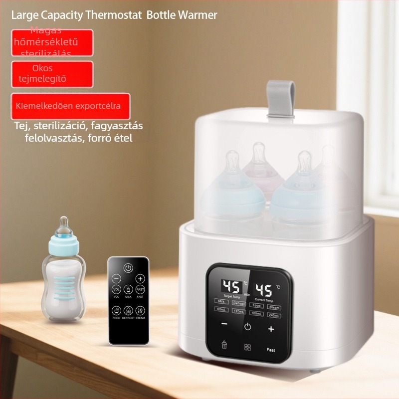 Cumisüveg melegítő és sterilizáló, mindent egyben, távirányítós, 2 az 1-ben, nagy kapacitás, 200W, PP