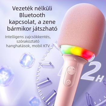 L8 Gyerek Karaoke Mikrofon Bluetooth 5.0, szív alakú dizájn, beépített akkumulátor, 100 Hz–20 kHz frekvenciaválasz, 3 W