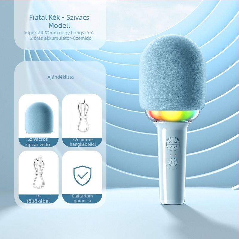 L8 Gyerek Karaoke Mikrofon Bluetooth 5.0, szív alakú dizájn, beépített akkumulátor, 100 Hz–20 kHz frekvenciaválasz, 3 W