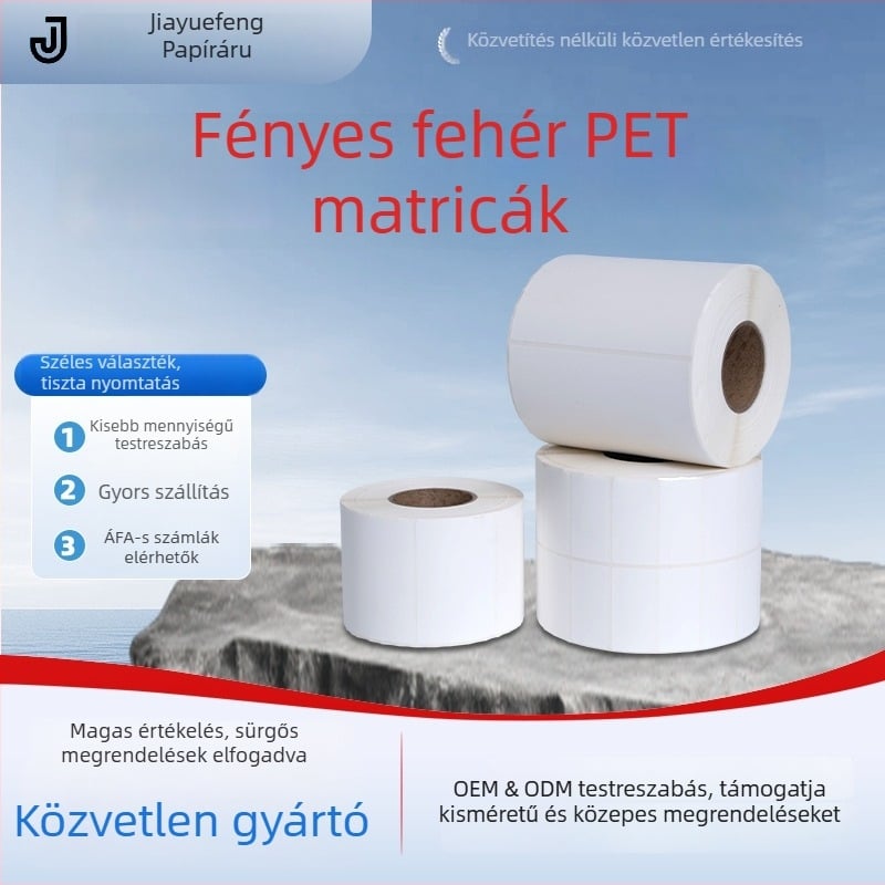 PVC öntapadós címke logónyomtatáshoz és vonalkódokhoz; erős ragasztó, 0–80°C hőmérsékleti tartomány, 0,5 mm vastagság, különféle elektronikai termékekhez