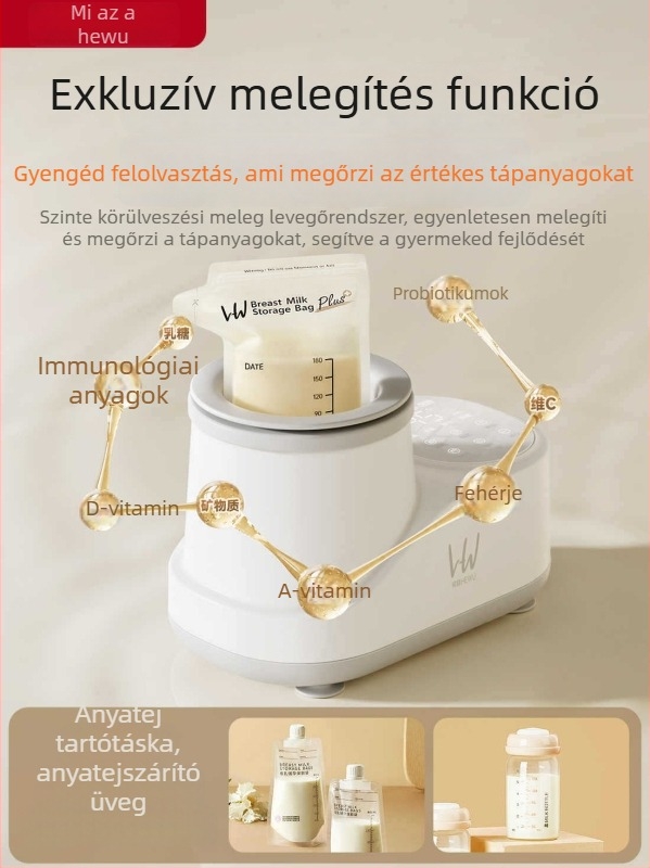 Két az egyben: intelligens baba tejkészítő és melegítő, csendes üzem, állandó hőmérséklet, érintéses vezérlés, 220V AC, PC anyag