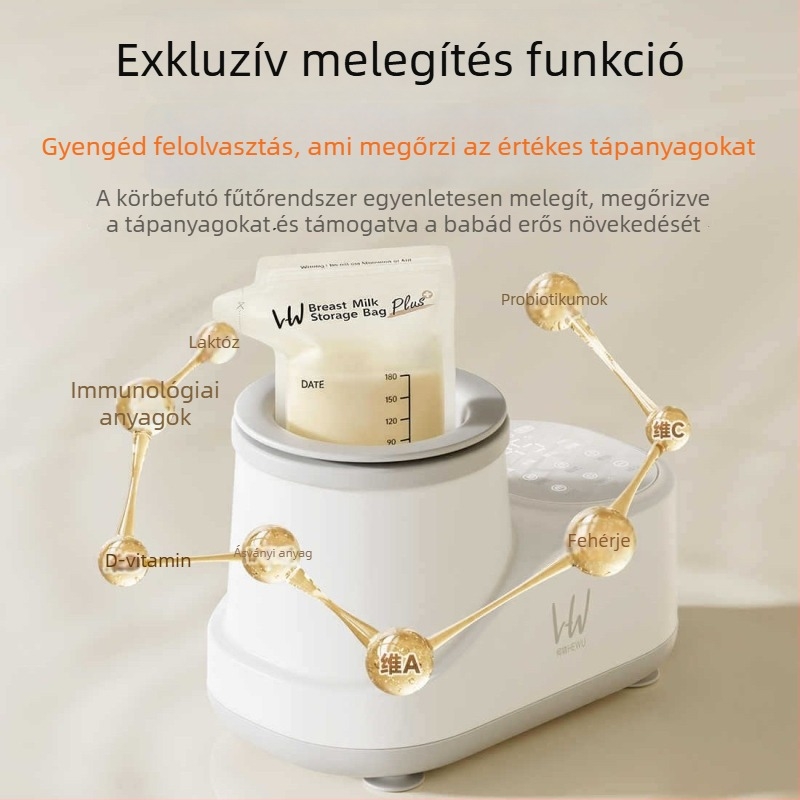Két az egyben: intelligens baba tejkészítő és melegítő, csendes üzem, állandó hőmérséklet, érintéses vezérlés, 220V AC, PC anyag