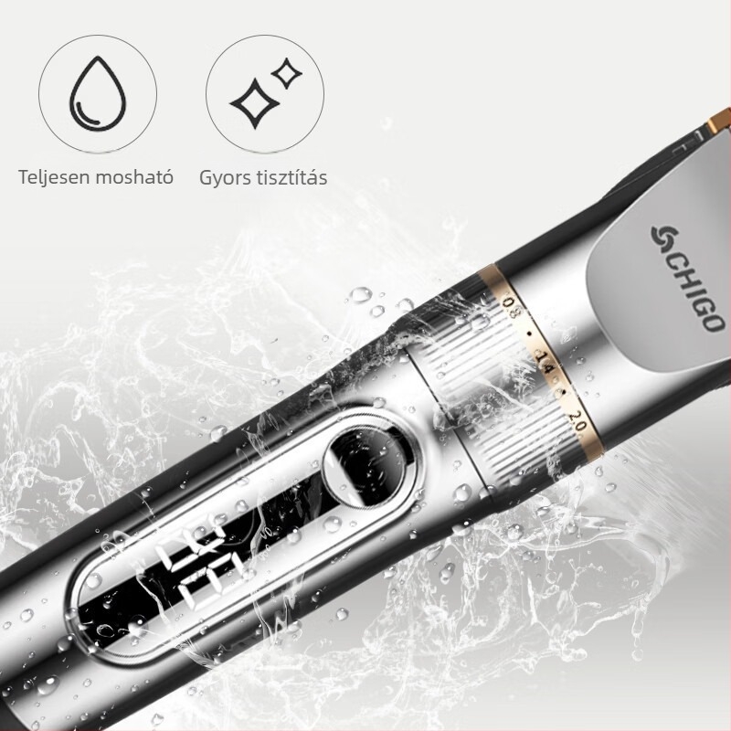 Családi használatra tervezett elektromos hajvágó - kerámia pengék, beépített 1000-1200 mAh akkumulátor, 1-3 óra üzemidő, teljes test mosható, digitális kijelző