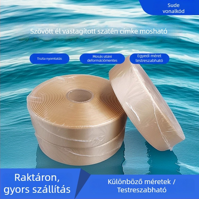 Mosási címke vastag szalaggal és nagy sűrűségű webbing anyagból; alkalmas ruházatra, törölközőkre, cipőkre, sapkákra és táskákra