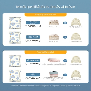 Vákuum tömörítős táska ruhák és paplanok számára, pumpával, PA+PE anyag, modell: függő tároló táska, Shell Stone
