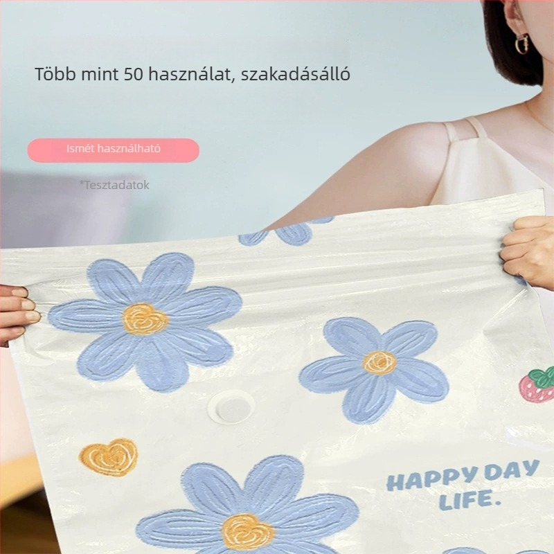 Vákuum tömörítős táska ruhák és paplanok számára, pumpával, PA+PE anyag, modell: függő tároló táska, Shell Stone