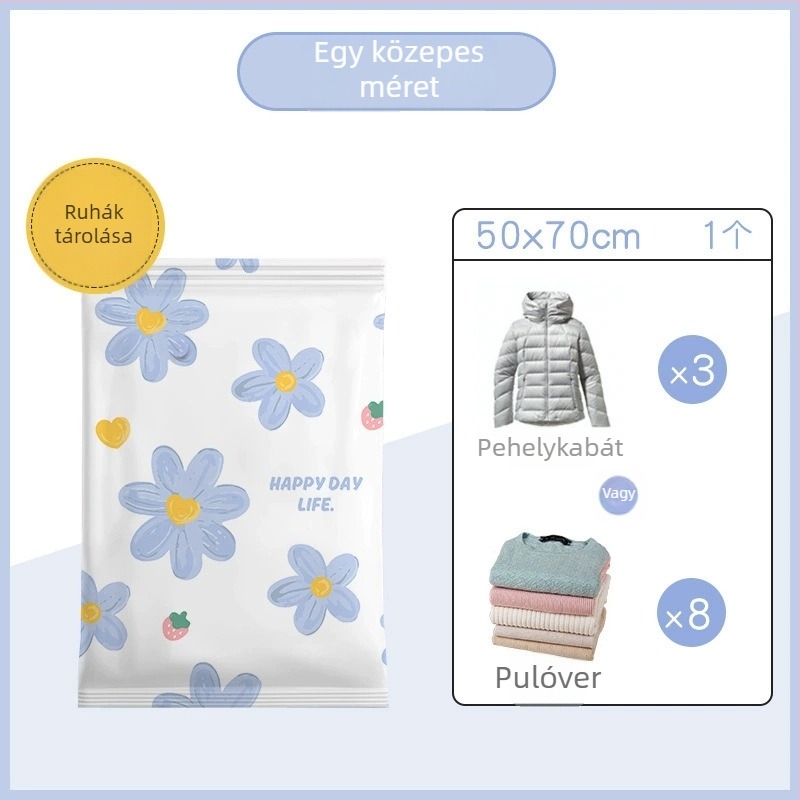 Vákuum tömörítős táska ruhák és paplanok számára, pumpával, PA+PE anyag, modell: függő tároló táska, Shell Stone