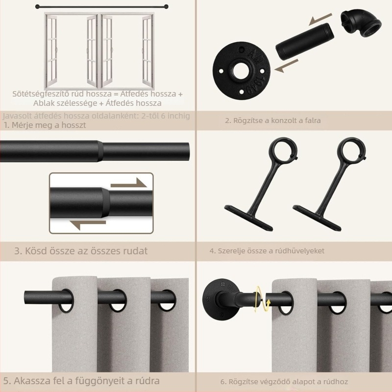 Függönyrúd - Húzható, Ipari/Nordikus Stílus, Szénacélt, Testre szabható, Licencelt magáncímke, Márka: Ijiale