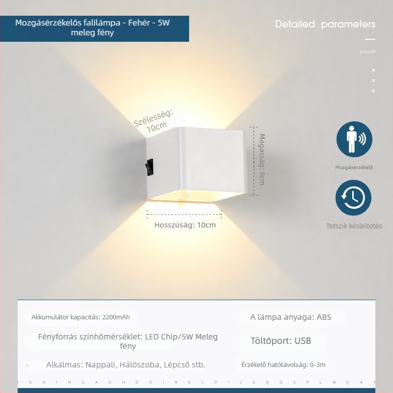Fali lámpa emberi test-érzékeléssel – LED fényforrás, PVC árnyékoló, akril test, feszültség ≤36V