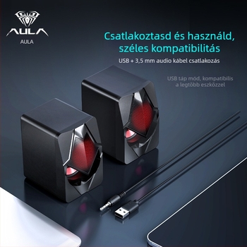 Wolf Spider N-525 számítógép hangszóró USB-tápellátással, 2 csatornás, 3,5 mm bemenet, 5W, 200Hz-16kHz