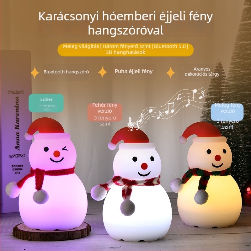 Hóember alakú éjszakai fény szilikonból, Bluetooth audioval, beépített 6V-s akkumulátorral
