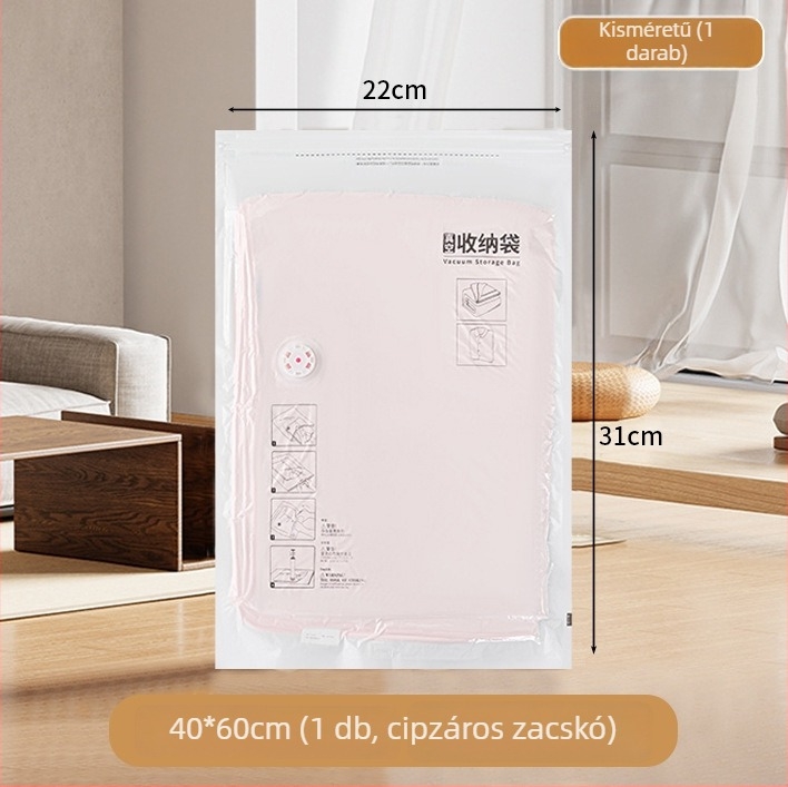 Háztartási ruhák vákuumos tömörítő tasak pumpával, PET+PE anyagból, modell: tömörítő tasak