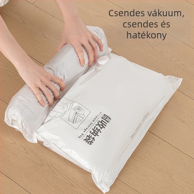 Háztartási ruhák vákuumos tömörítő tasak pumpával, PET+PE anyagból, modell: tömörítő tasak