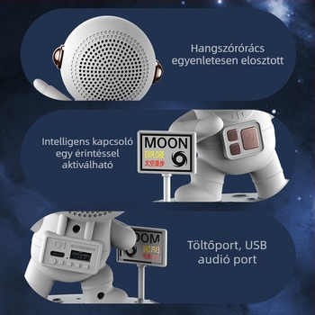 Űrhajós Bluetooth hangszóró — IPX7, BT 5.0, 5W, beépített 1200–2000mAh akkumulátor, frekvenciasáv 100Hz–20kHz