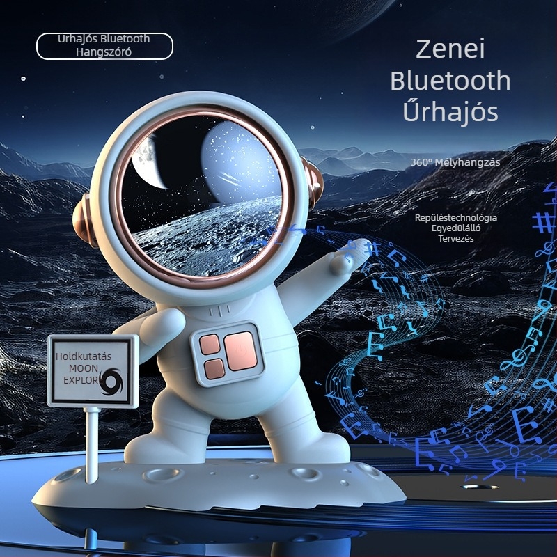 Űrhajós Bluetooth hangszóró — IPX7, BT 5.0, 5W, beépített 1200–2000mAh akkumulátor, frekvenciasáv 100Hz–20kHz