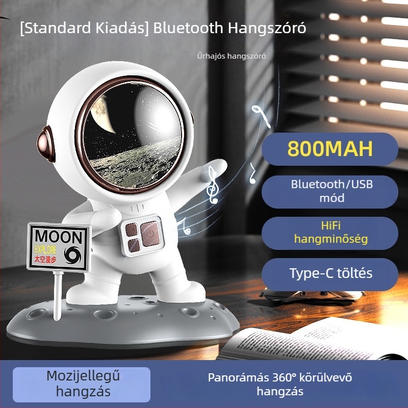 Űrhajós Bluetooth hangszóró — IPX7, BT 5.0, 5W, beépített 1200–2000mAh akkumulátor, frekvenciasáv 100Hz–20kHz