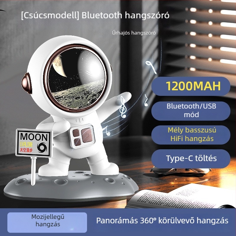 Űrhajós Bluetooth hangszóró — IPX7, BT 5.0, 5W, beépített 1200–2000mAh akkumulátor, frekvenciasáv 100Hz–20kHz