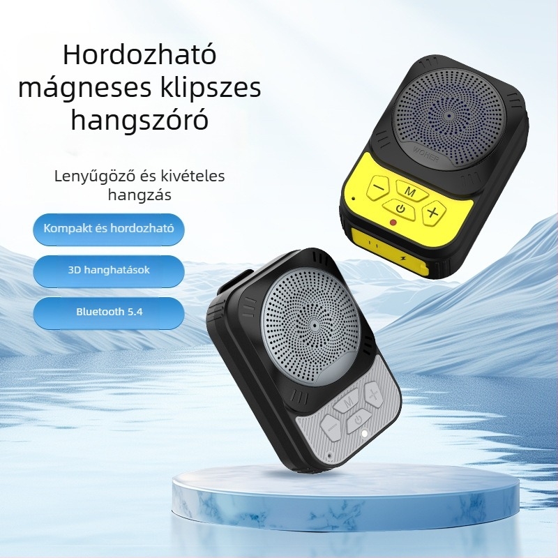 Mágneses klipszes Bluetooth hangszóró, IPX5 vízálló, Bluetooth 5.3, frekvenciatartomány 100Hz-20kHz, SNR ≥100dB