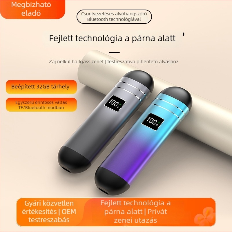 Mini csontvezetéses hangszóró Bluetooth 5.3-mal, beépített akkumulátor, 100 Hz–20 kHz, SNR ≥85 dB, 2 hangszóró, ideális alvás közben párna alatt hallgatáshoz
