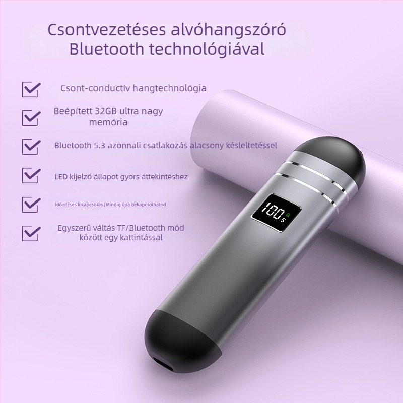 Mini csontvezetéses hangszóró Bluetooth 5.3-mal, beépített akkumulátor, 100 Hz–20 kHz, SNR ≥85 dB, 2 hangszóró, ideális alvás közben párna alatt hallgatáshoz