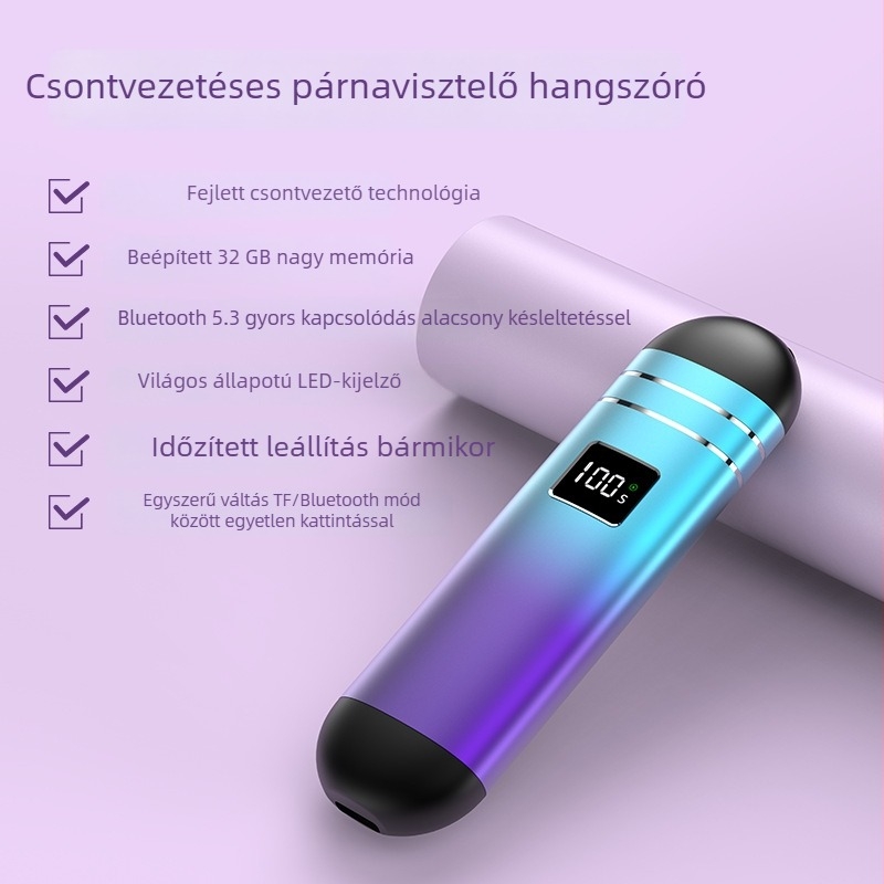 Mini csontvezetéses hangszóró Bluetooth 5.3-mal, beépített akkumulátor, 100 Hz–20 kHz, SNR ≥85 dB, 2 hangszóró, ideális alvás közben párna alatt hallgatáshoz