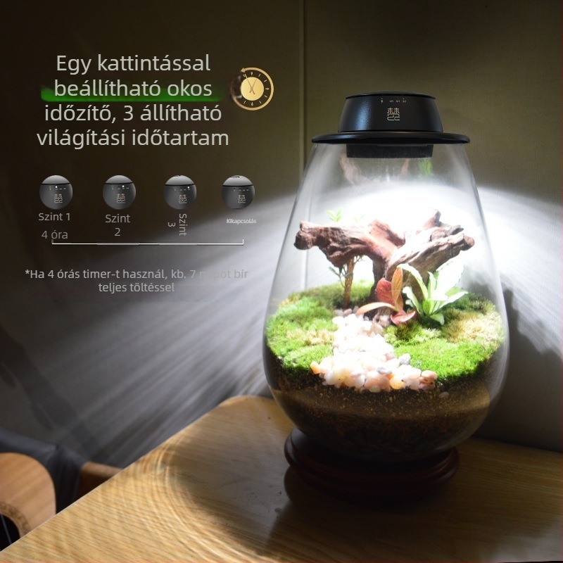 Újratölthető növénynevelő lámpa mikro tájkép mohás üveggel, teljes spektrumú LED, 4 LED, 140 lm, IP65, 220 V, élettartam 3–5 év