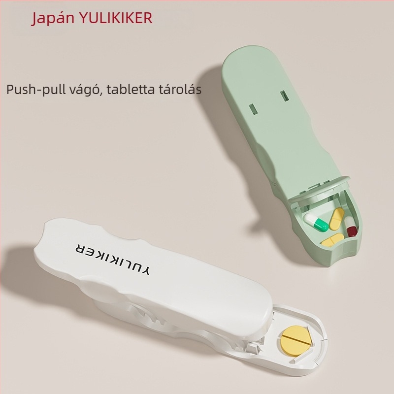Gyógyszeres doboz beépített tablettavágóval és adagolóval | Modell M5673 | Anyag: ABS és 420 rozsdamentes acél | Kapacitás 0,005 L | Hordozható fedéllel