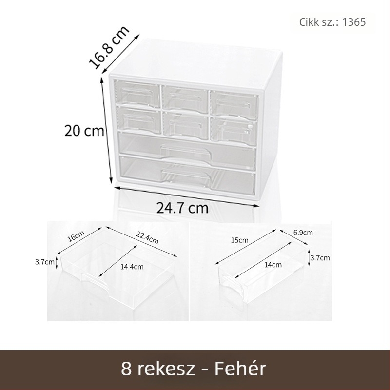 Asztali fiókos tároló doboz (modell 514AAE), PP anyag, fedéllel, rakható, 20 rekesz