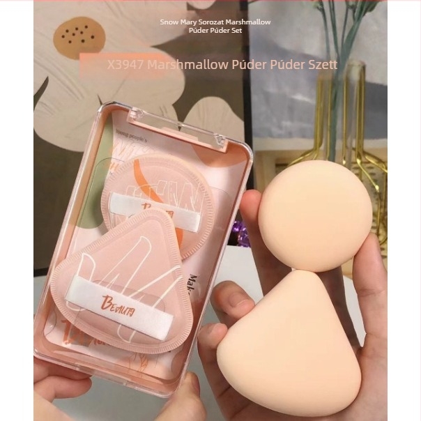 Snowmary Marshmallow porpúder puff, formája ventilátor- és kör alakú, hidrofil nem-latex szivacs, nagy rugalmasságú, száraz és nedves használatra