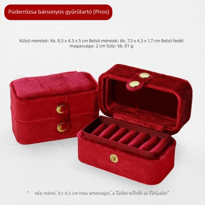 Velúr több rekeszes gyűrűtartó doboz, Flanel+ABS anyag, hordozható ékszertartó doboz, gyűrűk tárolása