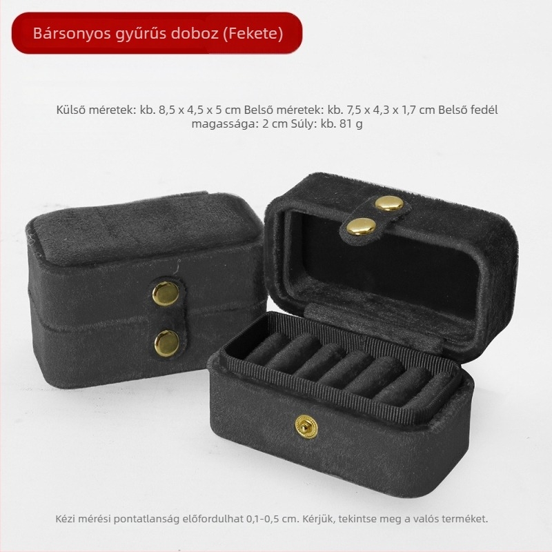 Velúr több rekeszes gyűrűtartó doboz, Flanel+ABS anyag, hordozható ékszertartó doboz, gyűrűk tárolása