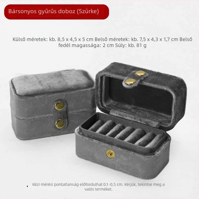 Velúr több rekeszes gyűrűtartó doboz, Flanel+ABS anyag, hordozható ékszertartó doboz, gyűrűk tárolása