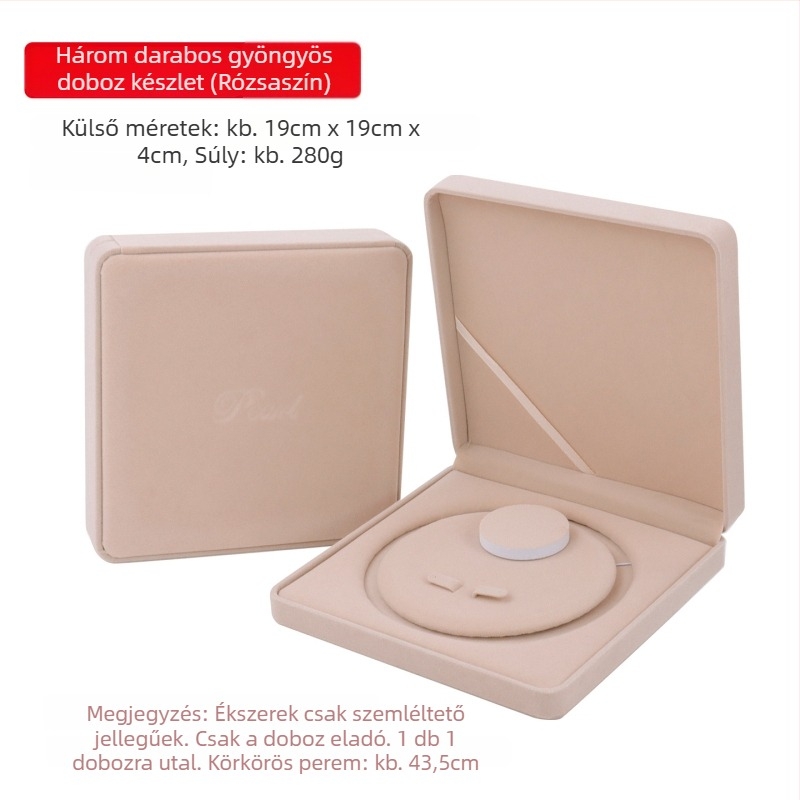Bársony anyagú ékszerdoboz – három részes készlet nyaklánccal, fülbevalóval és karkötővel