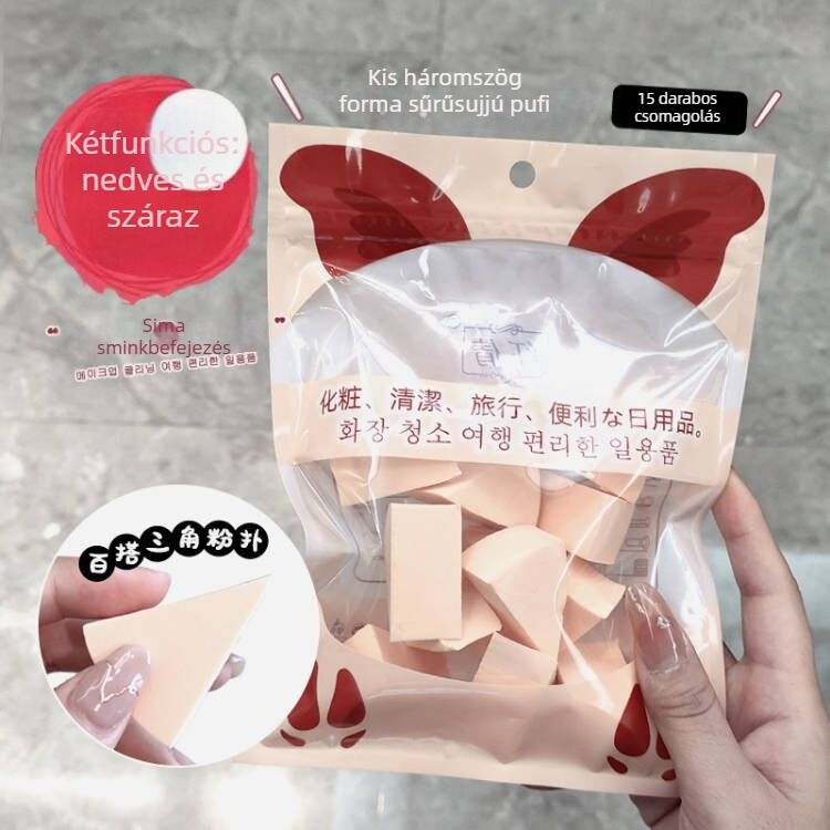 Egyszer használatos háromszög alakú sminkszivacs púderhez, száraz és nedves felhasználásra, anyag: szivacs, 15 db/csomag