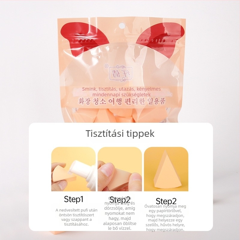 Egyszer használatos háromszög alakú sminkszivacs púderhez, száraz és nedves felhasználásra, anyag: szivacs, 15 db/csomag