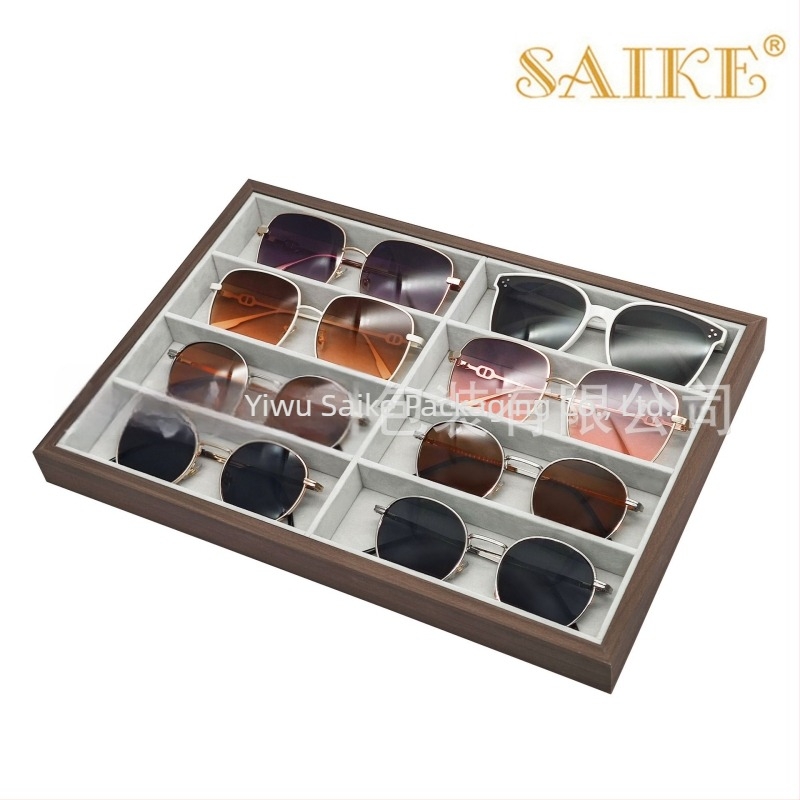 Diófa mintázatú fa gyűrűk kiállító tálca, opciók: 8 gyűrű, 12 és 24 rekesz