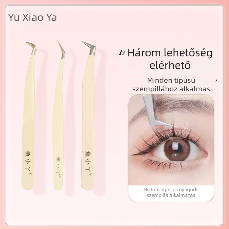 Yuxiaoya szempilla csipesz lassú átültetési technikával és tollas klipekkel, rozsdamentes acél, kezdő eszközök, Guangzhou eredet