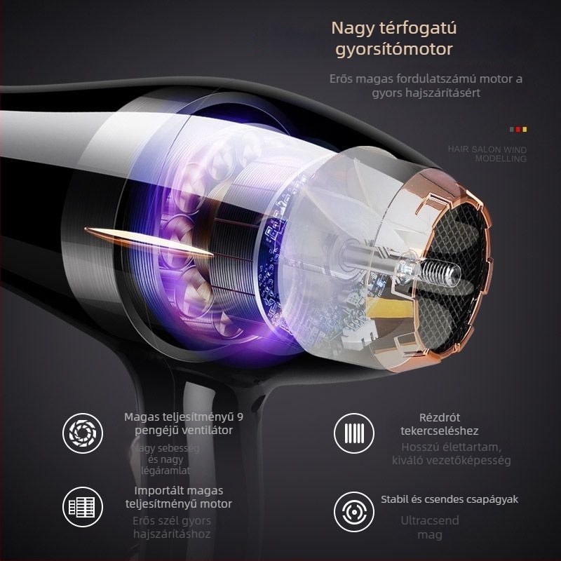Háztartási hajszárító, 800 W, DC motor, összecsukható fogantyú, egyes fúvófej, meleg/hideg levegő (800 W, DC motor, összecsukható fogantyú, egyes fúvófej, meleg/hideg levegő)