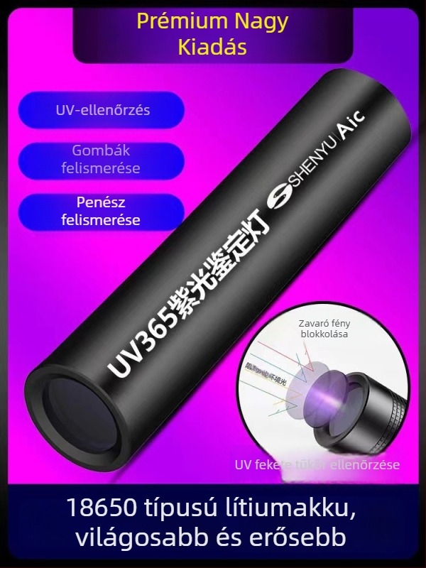 Shenyu 365 nm UV zseblámpa bankjegyek és jáde azonosítására, LED, tölthető, ultra vékony, többfunkciós